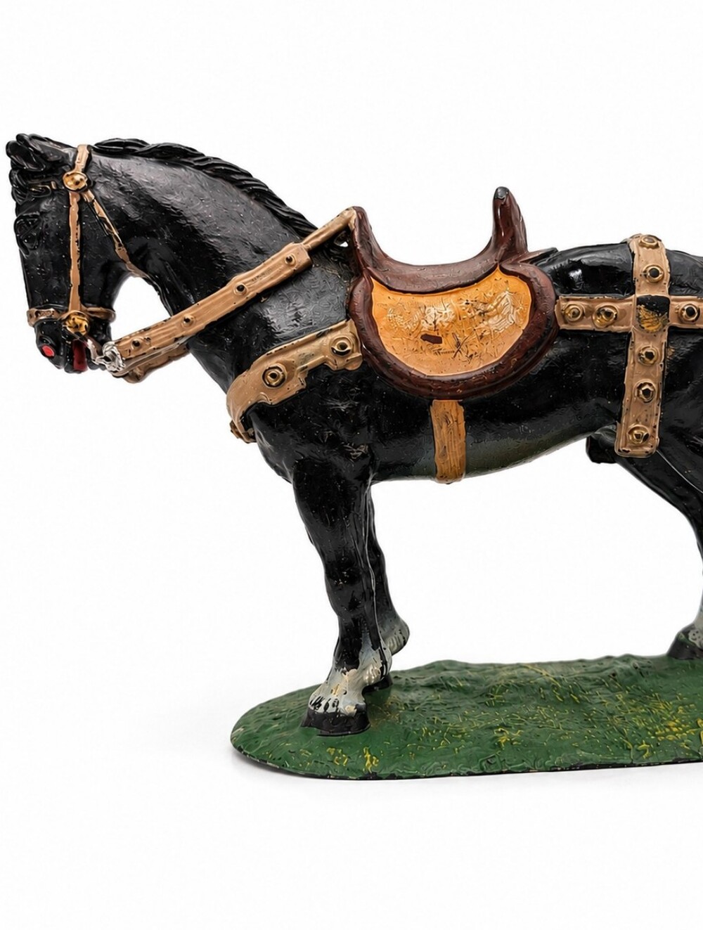 Vintage Elastolin Germany Black Draft Horse w/ Saddle Figure Farm Toy 4"